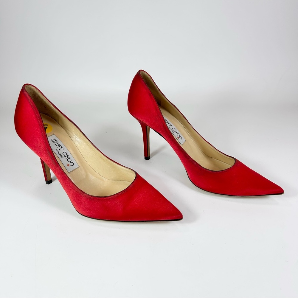 Jimmy Choo Red Satin Pointed-Toe Pumps